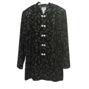 J.B.S. Vintage Black Velvet Mandarin Collar Elegant Black Wedding Event Sz 1X